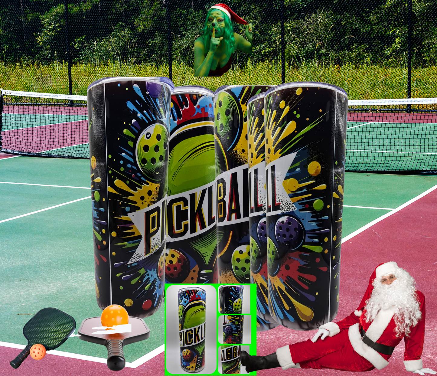 Pickleball Custom Drinkware Skinny Tumbler w/ Straw Keeps Hot or cold give that Special Pickle baller our Insulated 20 or 30.oz Gift Tumbler