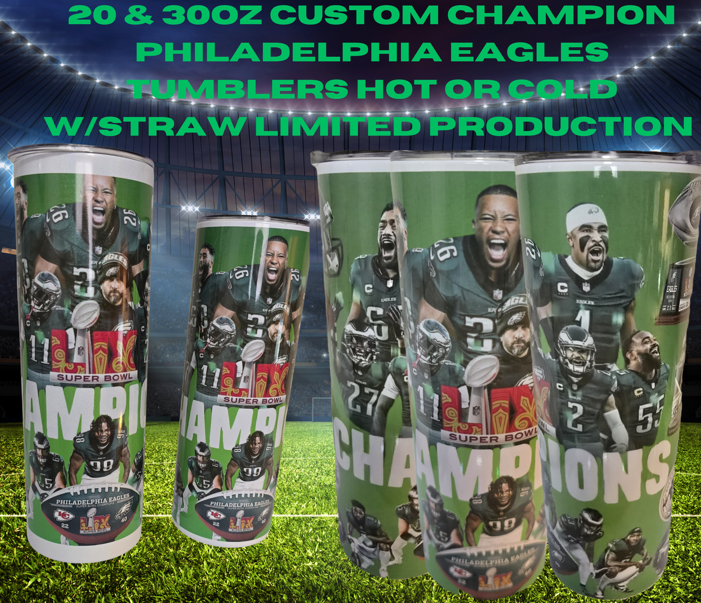 Philadelphia Eagles Super Bowl champions custom insulated tumbler Collectable LImited Production