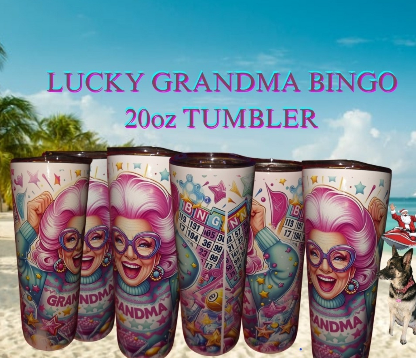 Bingo Pink haired GRANDMA Lucky Custom Insulated BINGO Tumbler w/Straw Gift Boxed! Keeps drinks Hot or cold now in 2 sizes 20.oz or 30.oz