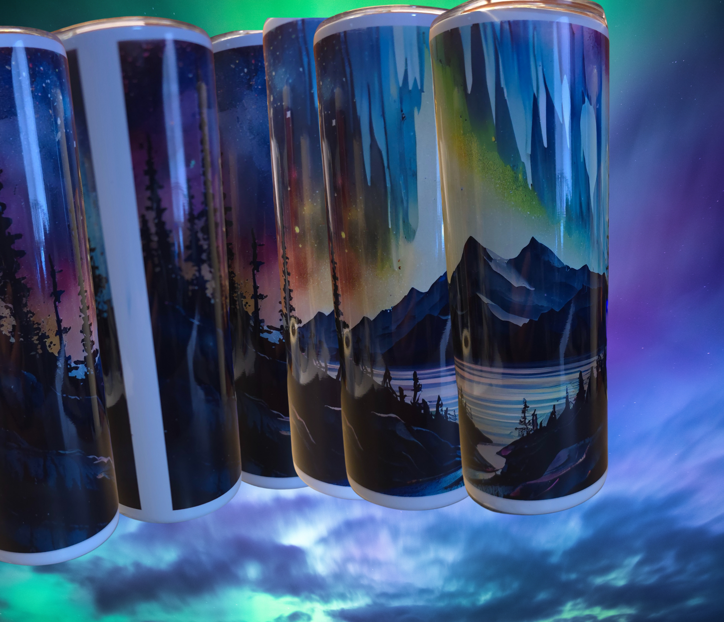 Northern Lights Custom Tumbler w/Straw Gift Boxed! Keeps drinks Hot or cold 20 or 30 oz Give an Insulated Northern Lights fan a great gift